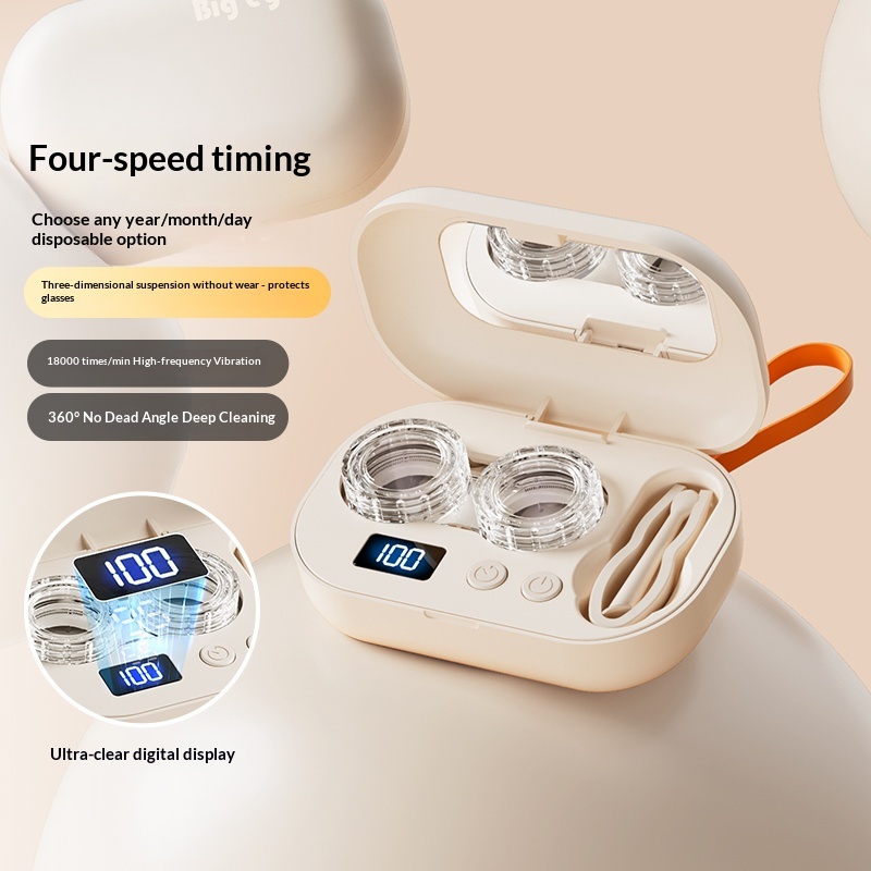Portable Contact Lens Case With Ultrasonic Automatic Cleaning Feature