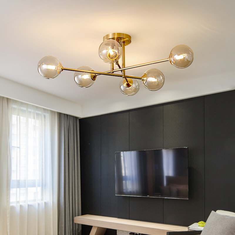 Electroplated Copper Chandelier With 6 Or 8 Glass Shades For Ceiling Lighting