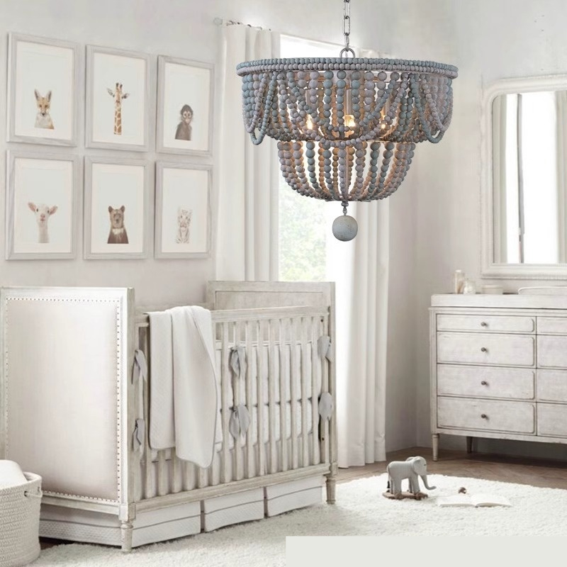 American-style Wooden-bead Chandelier For The Living Room