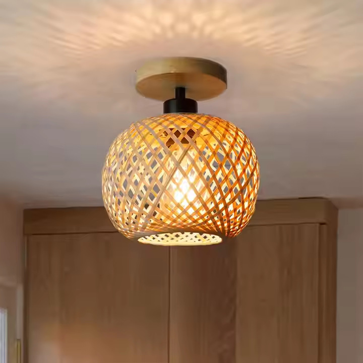 High-quality Retro-style Bamboo And Wood Ceiling Light For Festive Occasions