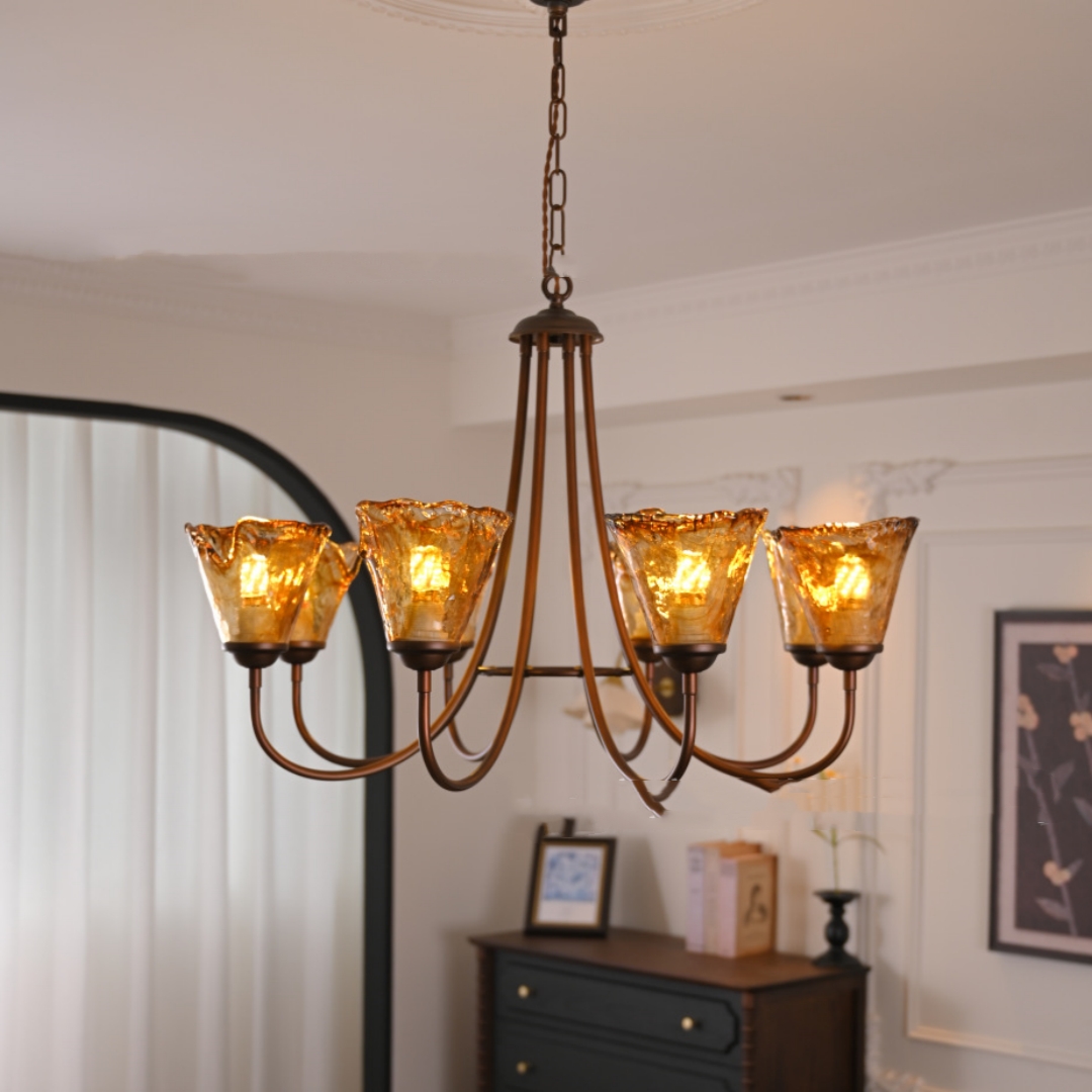 Creative Retro Amber Glass Living Room Chandelier