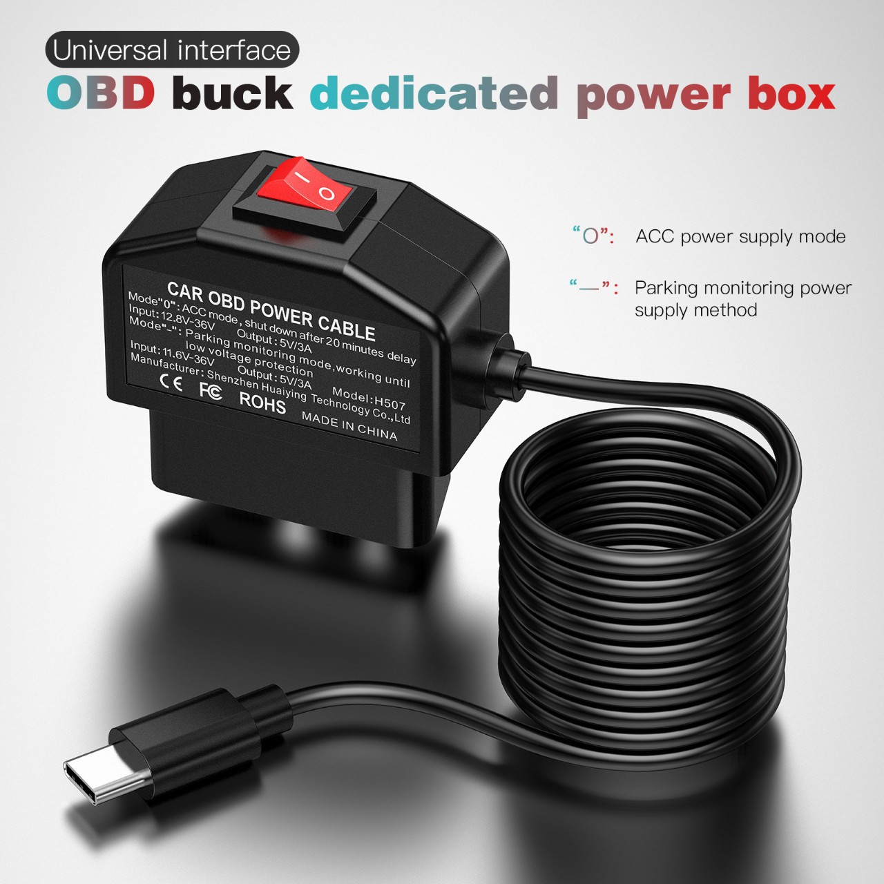 Smart OBD Parking Monitoring Cable For Dashcams