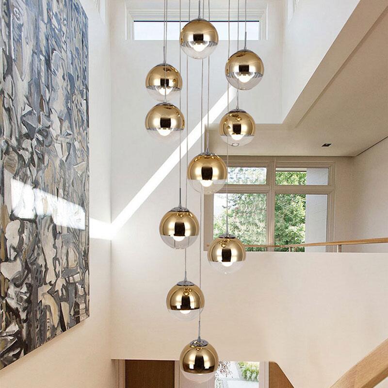 Living Room Mezzanine Modern Minimalist Duplex Staircase Long Chandelier