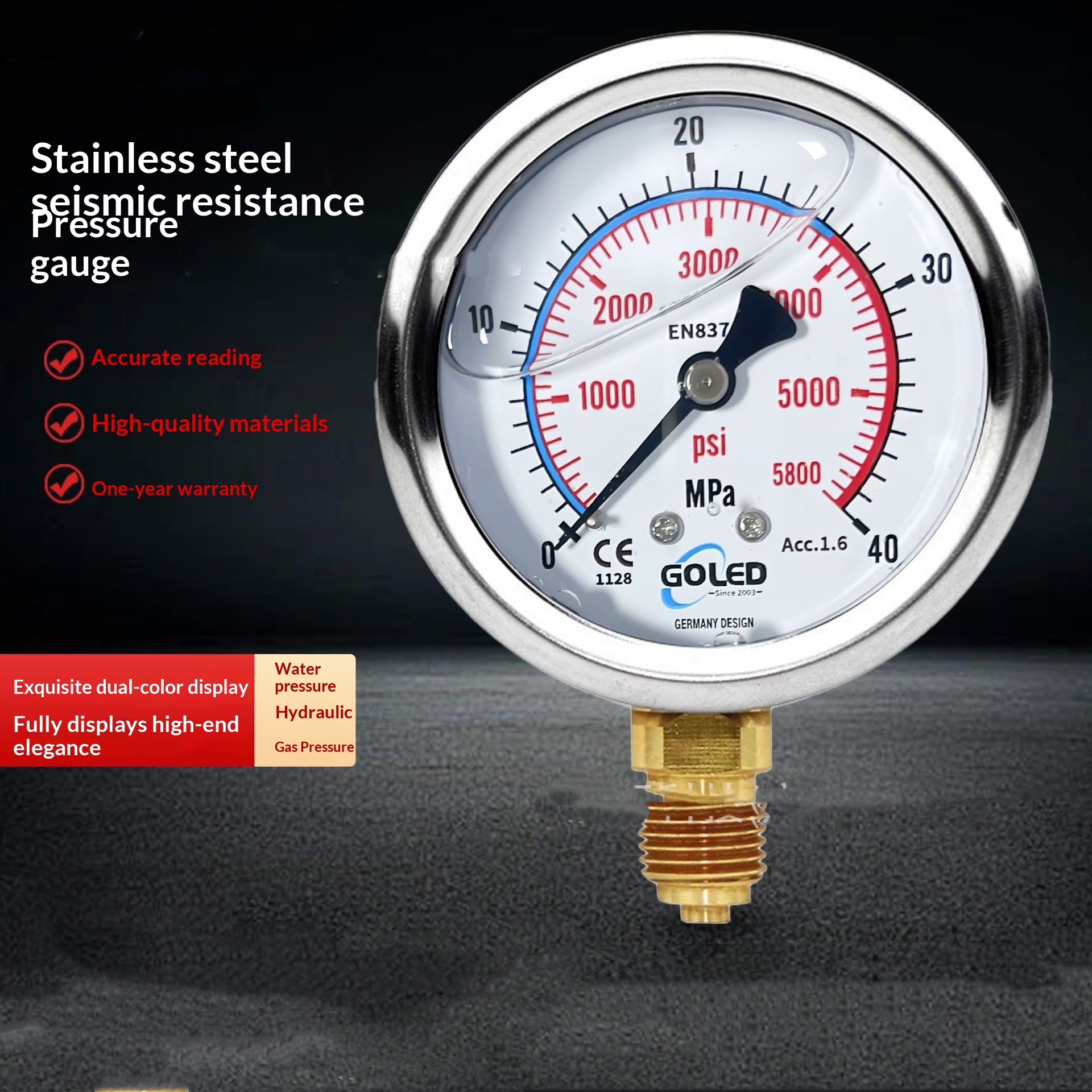 Main product image of Stainless Steel Pneumatic Shock-Resistant Pressure Gauge