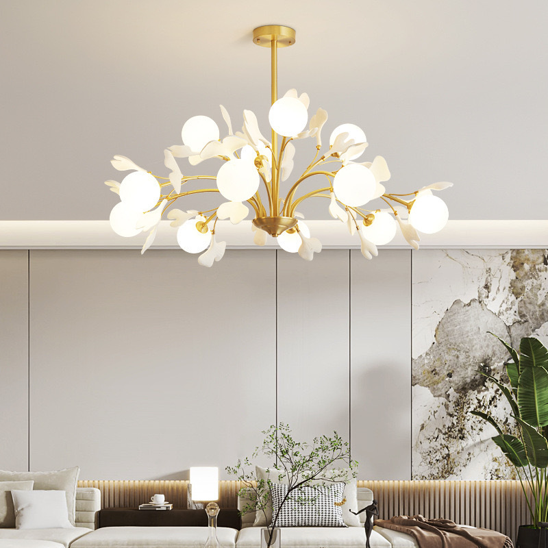 Ginkgo Leaf Branch-Style All-Copper Living Room Chandelier