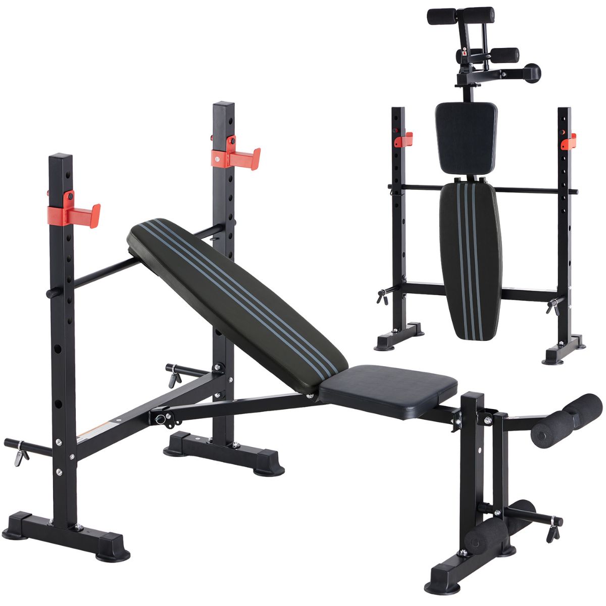 Adjustable Weight Bench With Rack, 650 LBS Capacity, Heavy Duty Foldable Bench Press, Leg Extension Curl, Easy Assembly, For Home, Garage, Gym
