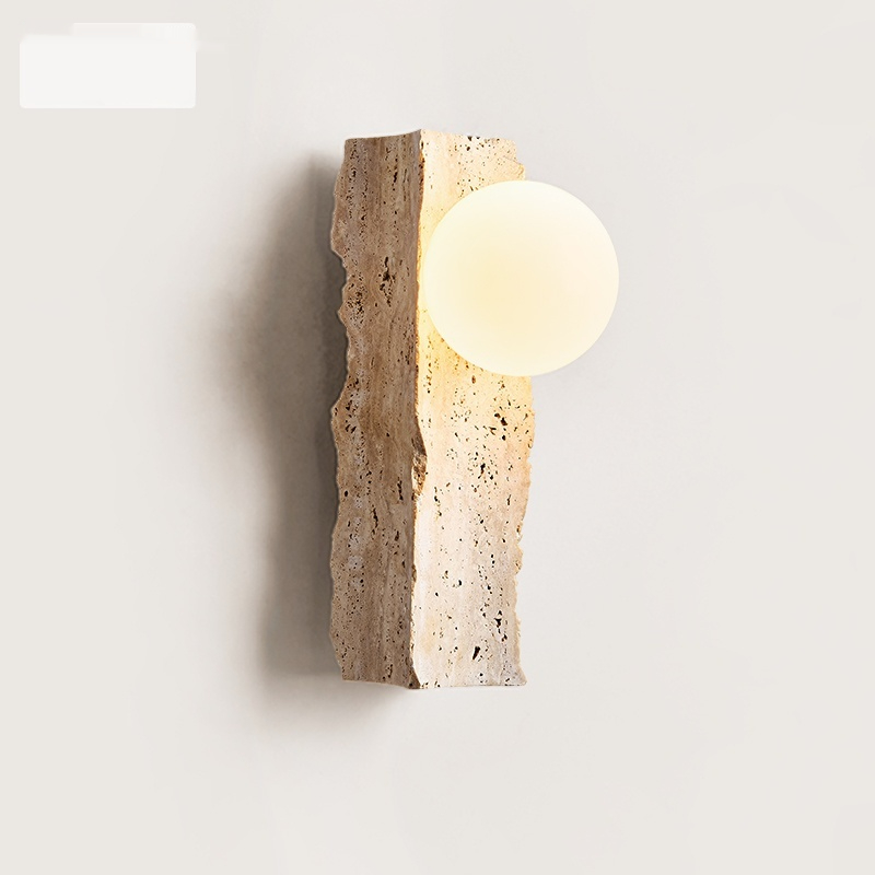 Ancient Wabi-Sabi Style Bedside Wall Lamp Made From Huangdong Stone