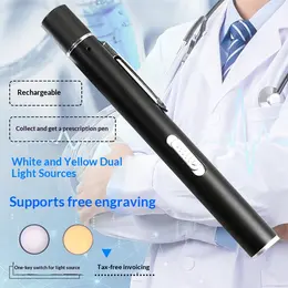 During Pediatric Examinations The Doctor Uses A Small Yellow-and-white Two-tone Flashlight