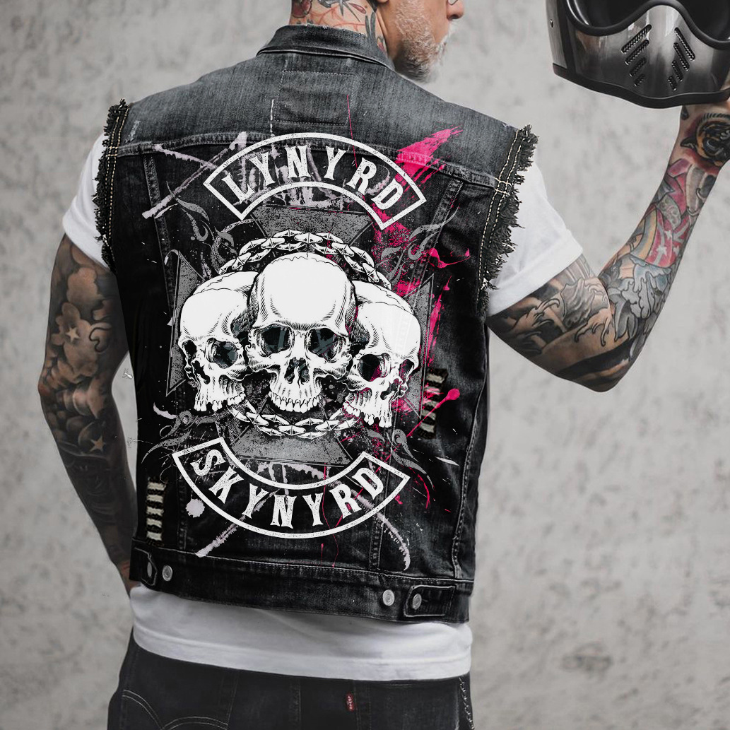 High-end Denim Vest For Men Rock-style Printed Design