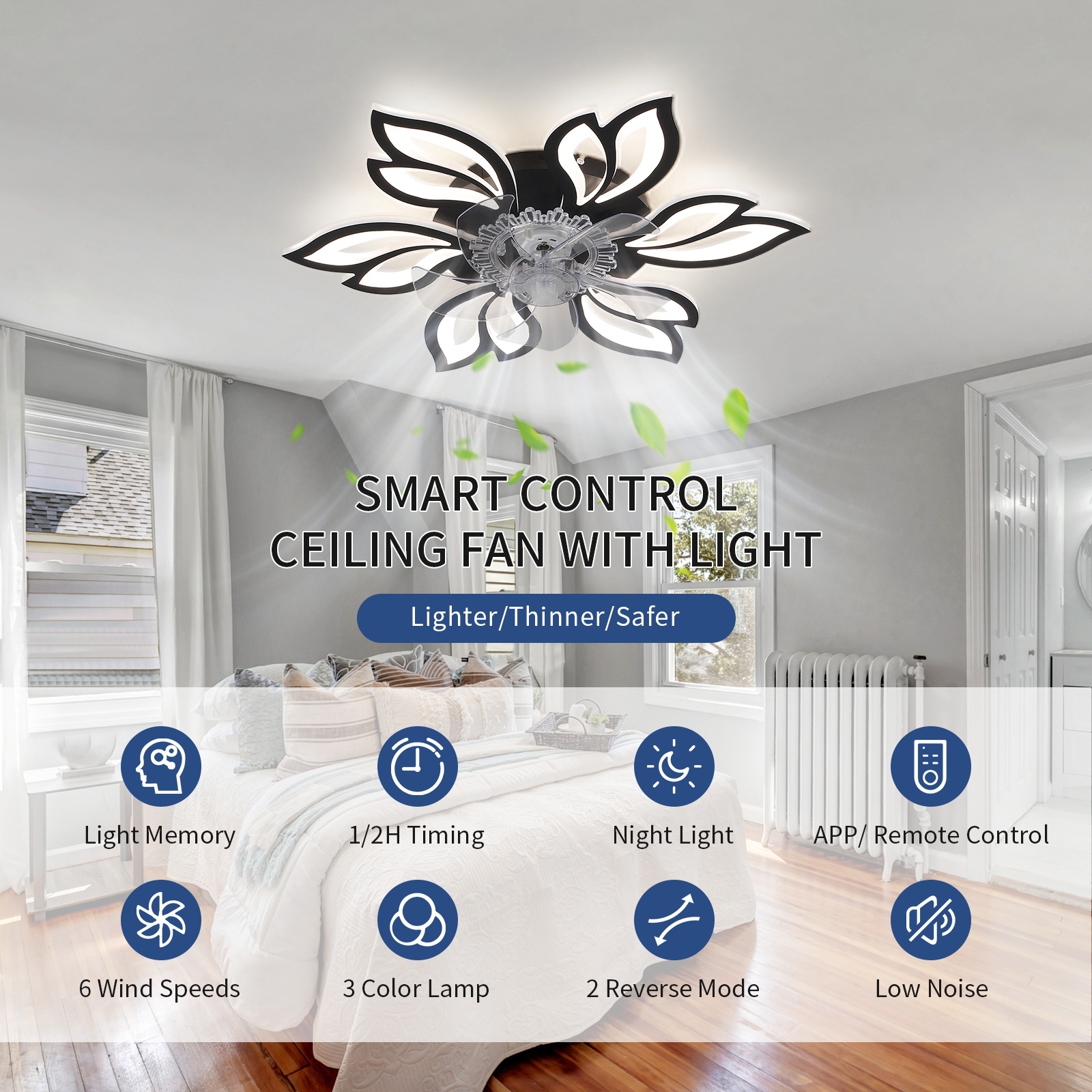Modern Living Room Home Three-color Six-speed Ceiling-mounted Indoor LED Fan Light