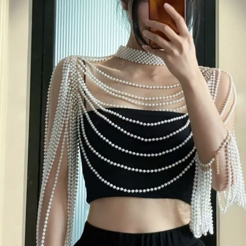 Main product image of Handwoven Pearl Finger Chain Bra Chain Shoulder Chain Body Chain