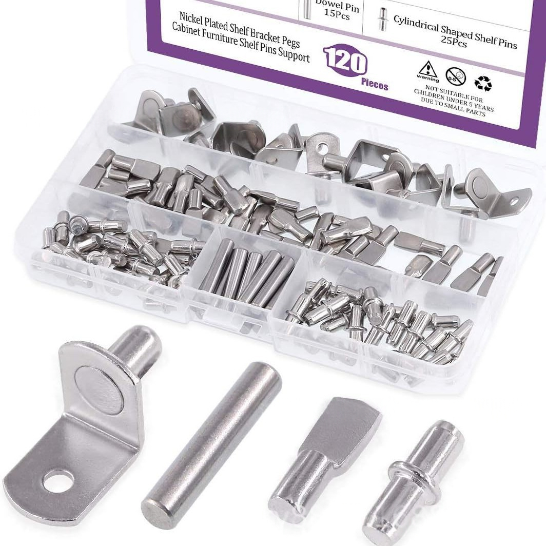 Main product image of 120PCS Metal Shelf Support Pins - L-Shaped Self-Tapping Cabinet Pegs For Kitchen Cupboard Layer Board Brackets Hardware