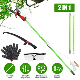 4M-8M Size Options -- 1Pc 2 In 1 Extra Long Manual Pole Saw Extendable Tree Pruner For High Branches With Pruner Scissors 2 Double-hooked Saw Blades Goggles Gloves
