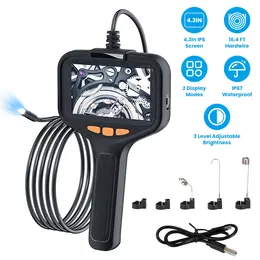 Product image of 4.3in Articulating Inspection Camera Borescope, 16.4ft Wire, IP67 Waterproof