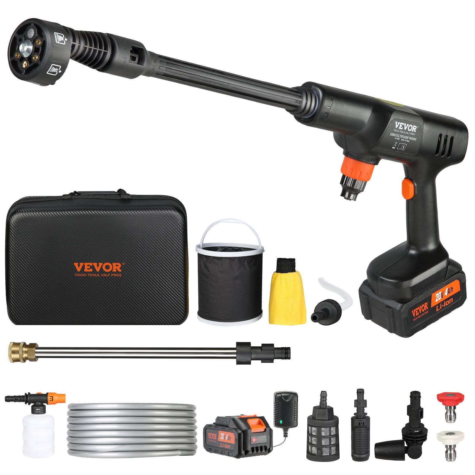 Cordless Pressure Washer, 652-PSI 1.0 GPM Portable Power Cleaner, Handheld High-Pressure Car Washer Gun With 4.0Ah Battery, Charger, 6-in-1 Nozzle, For Home/Floor Cleaning & Watering