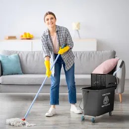 Compact Mop Bucket with Wringer, Mop Bucket on Wheels, 21 Quart, Separate Dirty and Clean Water, Black