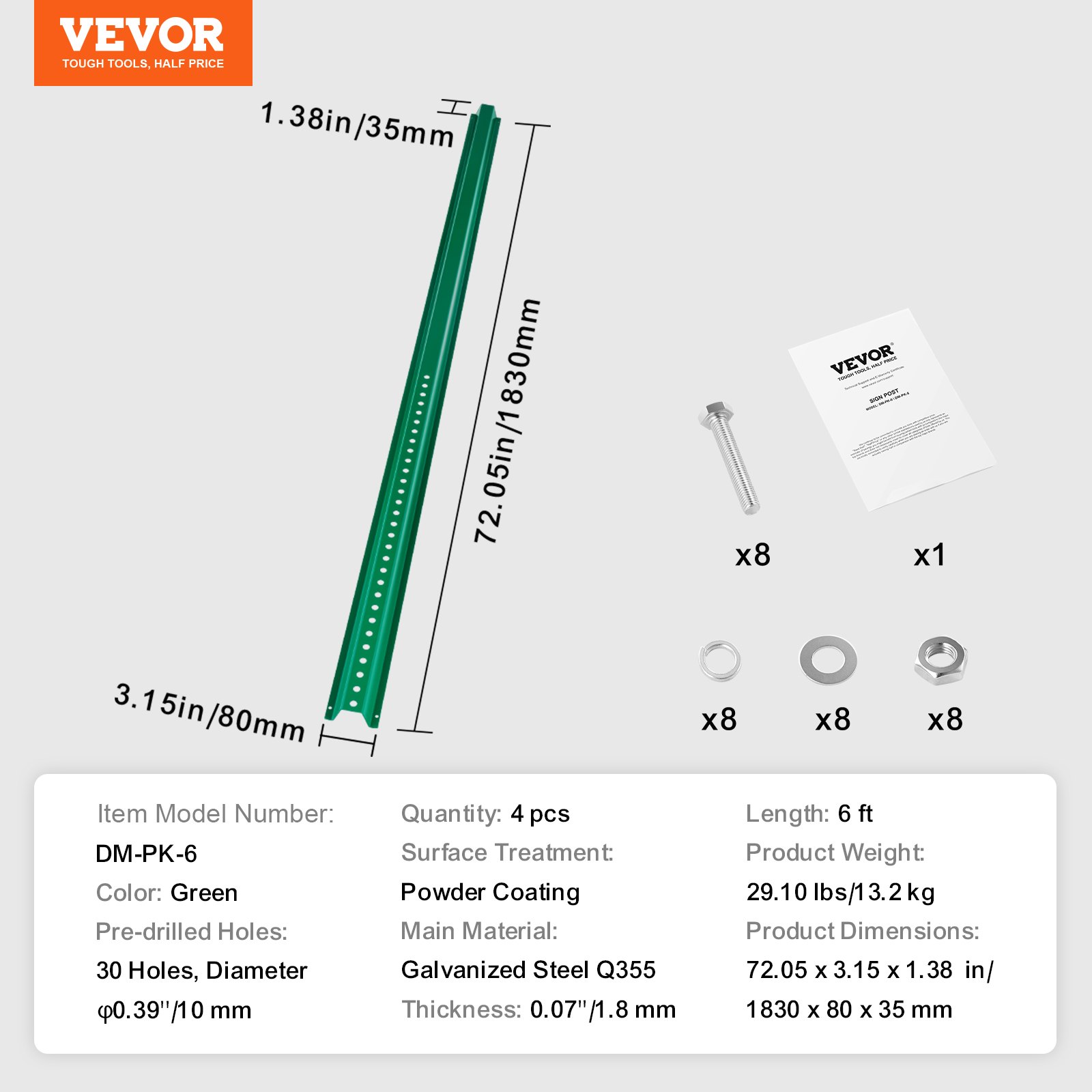 Main product image of 6FT Green Steel U-Channel Sign Post, 4-Pack for Industrial Signage