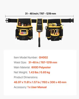 Tool Belt, Magnetic Tool Pouch For Men, 28 Pockets Heavy Duty Adjustable Utility Belt Detachable Work Bag For Electrician, Carpenter, Construction, Work Apron Organizer, Waist Adjust 31 To 48in