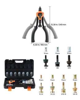 Rivet Nut Tool Kit, 14-Inch Two-Handed Rivnut Tool Kit, With 7 Mandrels And 70 Nuts, Metric And SAE Size M6, M8, M10, 10-24, 1/4-20, 5/16-18, 3/8-16 UNC, With A Carrying Case, For Home, Auto