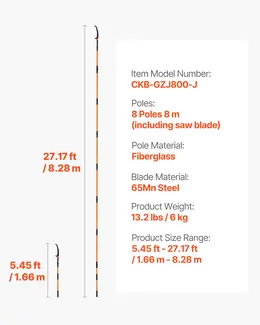 Manual Pole Saw, 4.46-26.4 Ft Extendable Tree Pruner, Sharp 65Mn Steel Blade, Lightweight Fiberglass Handle Pole, Two Double-Hook Saws For High Branch Trimming, Pruning Tool For Palms, Shrubs