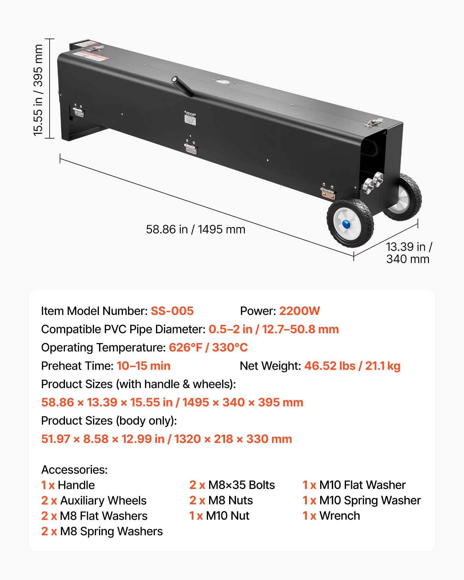 Electric PVC Conduit Heater, 1/2" to 4", 2200W