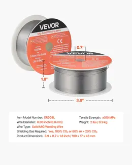 Solid MIG Welding Wire, ER308L 0.03-inch 2 LBS, Low Spatter Stainless Steel Welding Wire With High Feedability For All-Position Gas Shielded Welding