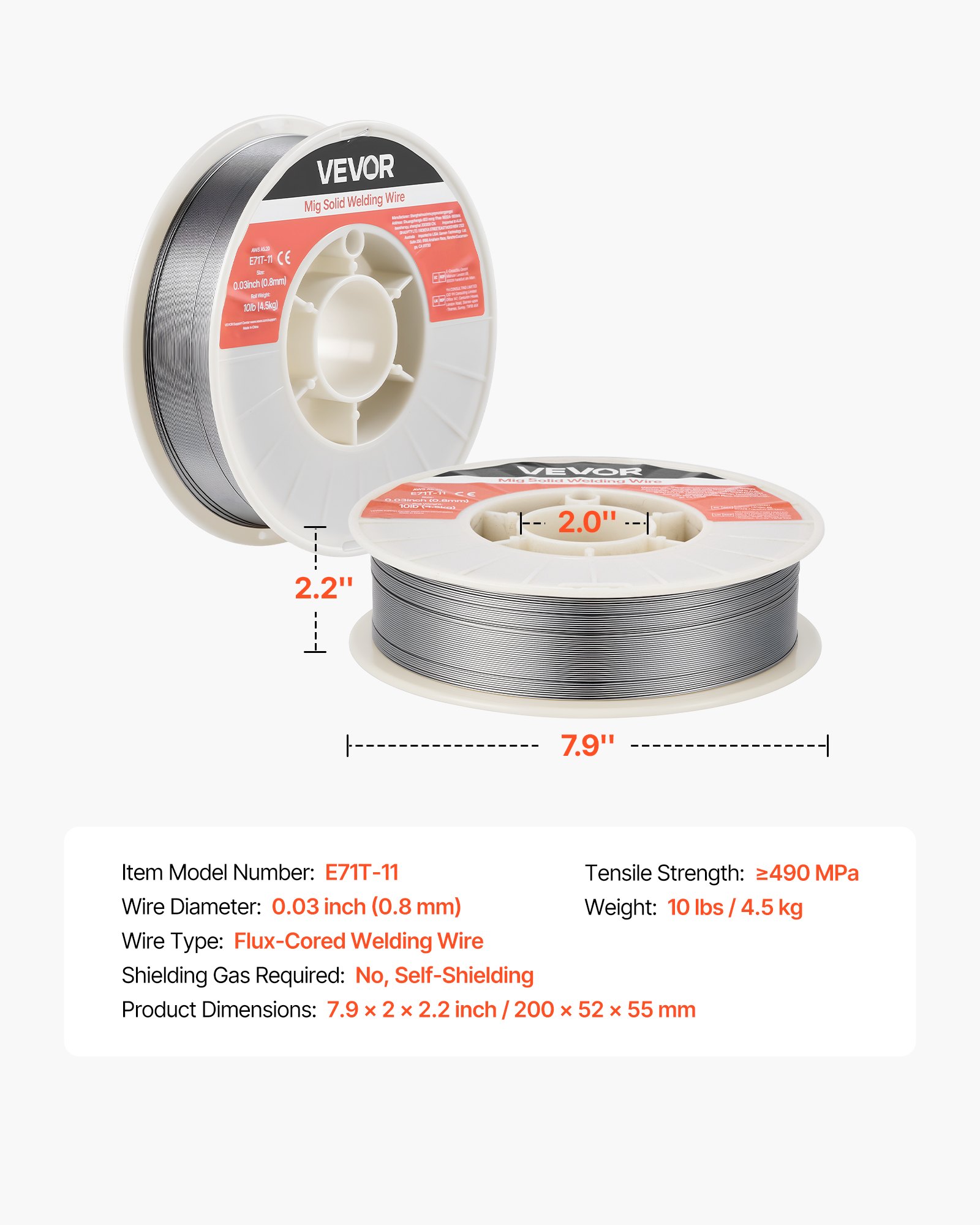 Flux Core MIG Welding Wire, E71T-11 0.03-inch 10 LBS, Gasless Mild Steel Welding Wire With Low Spatter For All Position Arc Welding, Self-Shielded For Outdoor Use