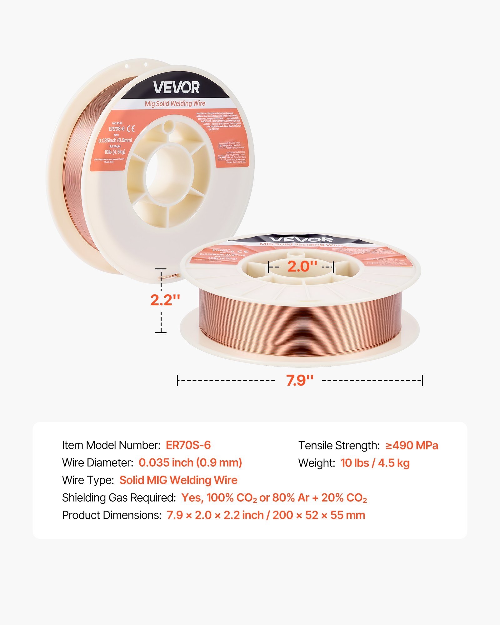 Solid MIG Welding Wire, ER70S-6 0.035-inch 10 LBS, Low Spatter Mild Steel Welding Wire With High Deoxidizers For All-Position Gas Shielded Welding