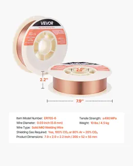 Solid MIG Welding Wire, ER70S-6 0.03-inch 10 LBS, Low Spatter Mild Steel Welding Wire With High Deoxidizers For All-Position Gas Shielded Welding