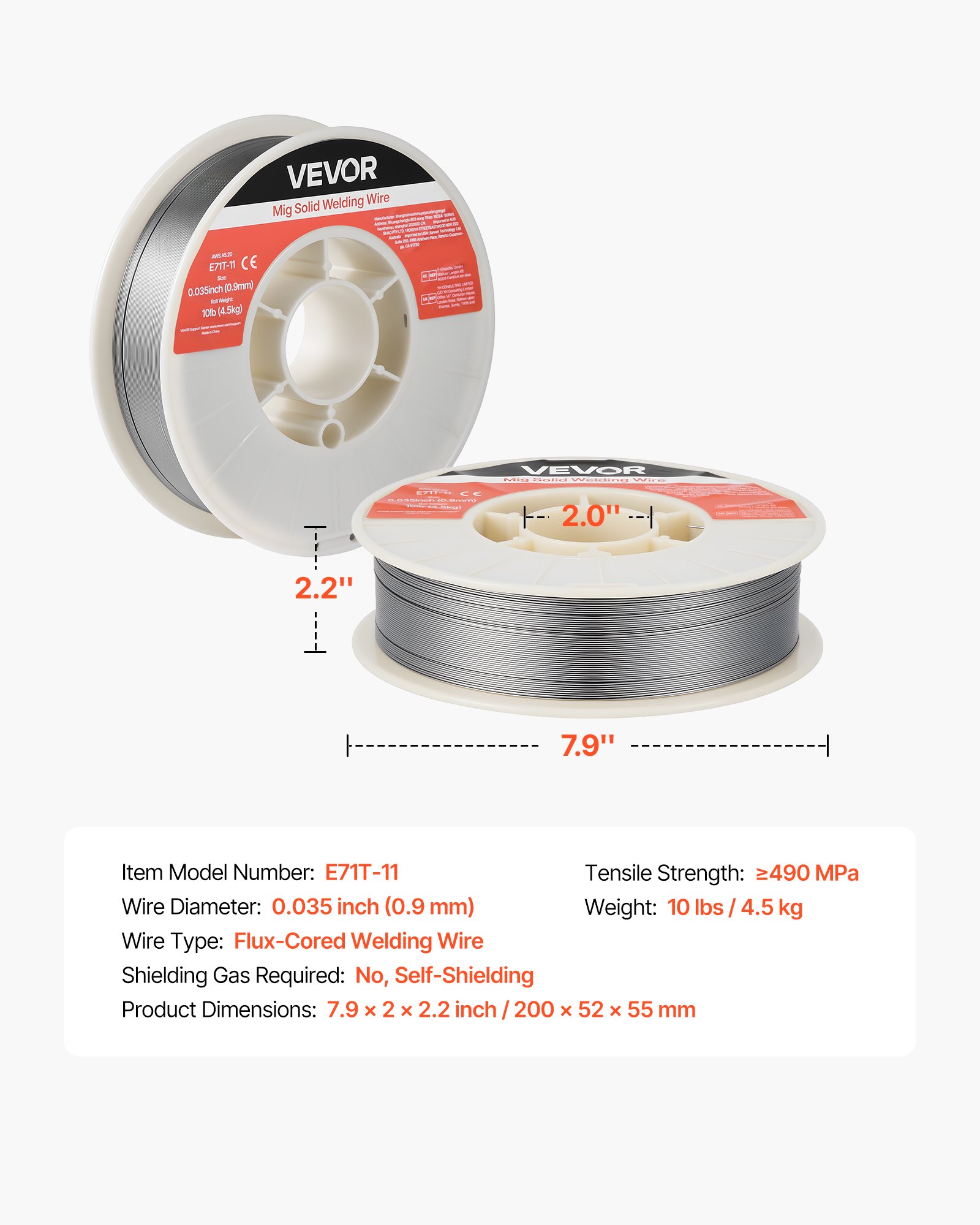 Flux Core MIG Welding Wire, E71T-11 0.035-inch 10 LBS, Gasless Mild Steel Welding Wire With Low Spatter For All Position Arc Welding, Self-Shielded For Outdoor Use
