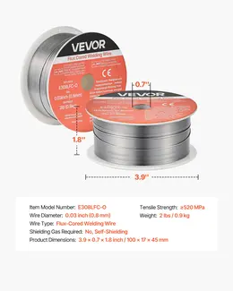 Flux Core MIG Welding Wire, E308LFC-O 0.03-inch 2 LBS, Gasless Stainless Steel Welding Wire With Low Spatter For All Position Arc Welding, Self-Shielded For Outdoor Use