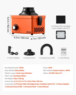 Solder Fume Extractor, 40W Brushless, 80 M³/h, 2-Stage Filter, Adjustable Airflow
