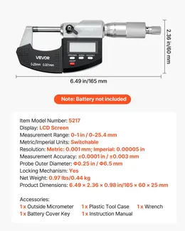 Product image of Digital Outside Micrometer, 0-1 inch, 0.00005" Resolution, 0.0001" Accuracy