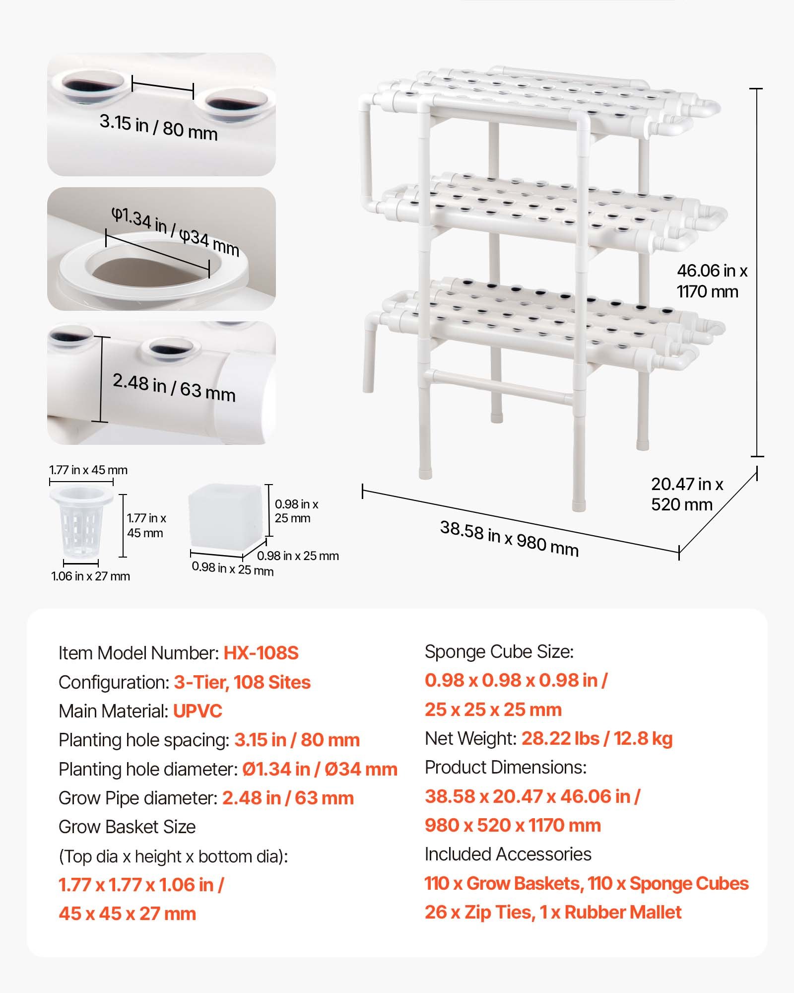 Main product image of 3-Tier 108 Site UPVC Hydroponic System, Timed Irrigation, Light Blocking