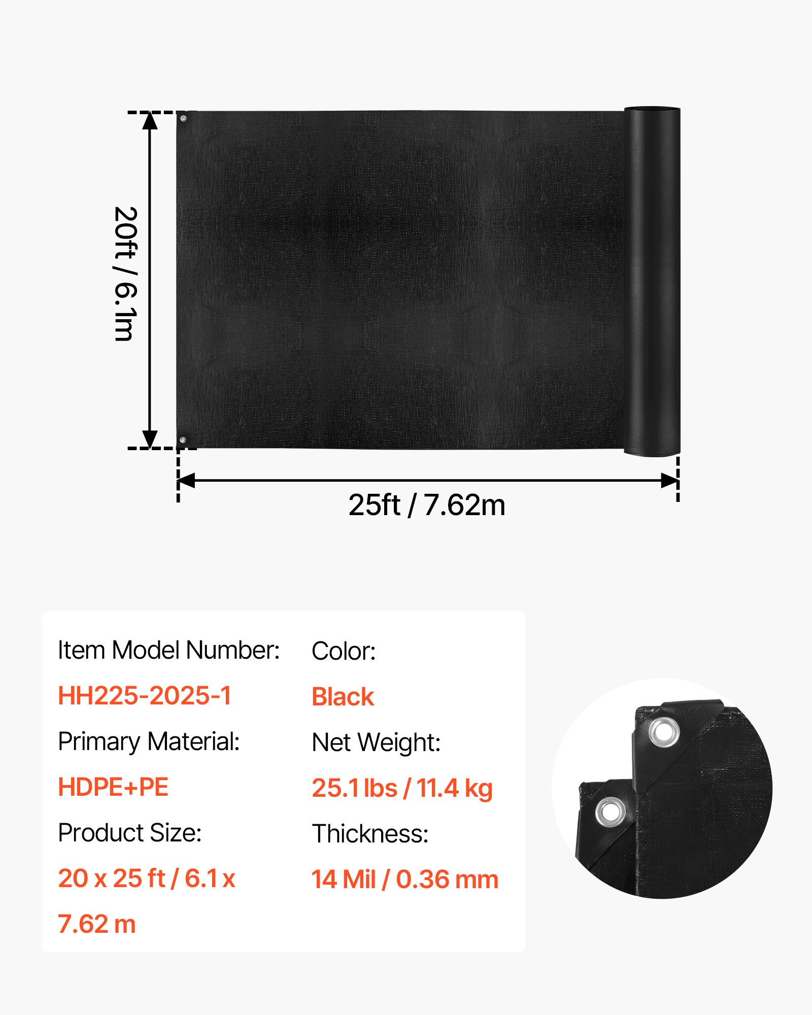 Main product image of 20 X 25 Ft Pond Liner, 14 Mil Thickness, 3-Layer Reinforced PE Fish Koi Pond Liner For Outdoor Ponds, With Hemmed Edge And 4 Metal Buttonholes, For Water Garden, Waterfall, And Fountains, Black