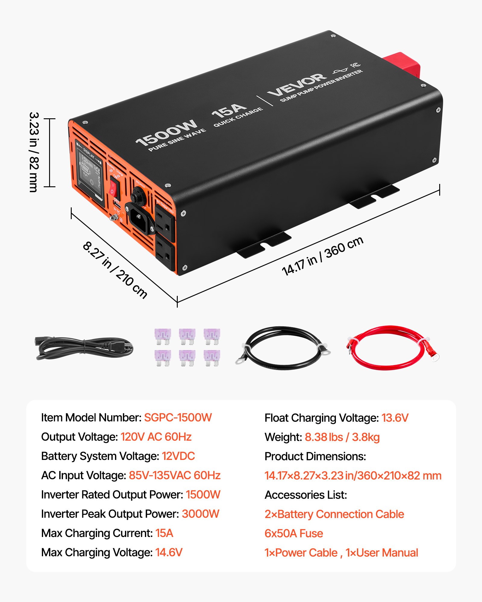 Main product image of 1500W Sump Pump Battery Backup System, Pure Sine Wave, LCD