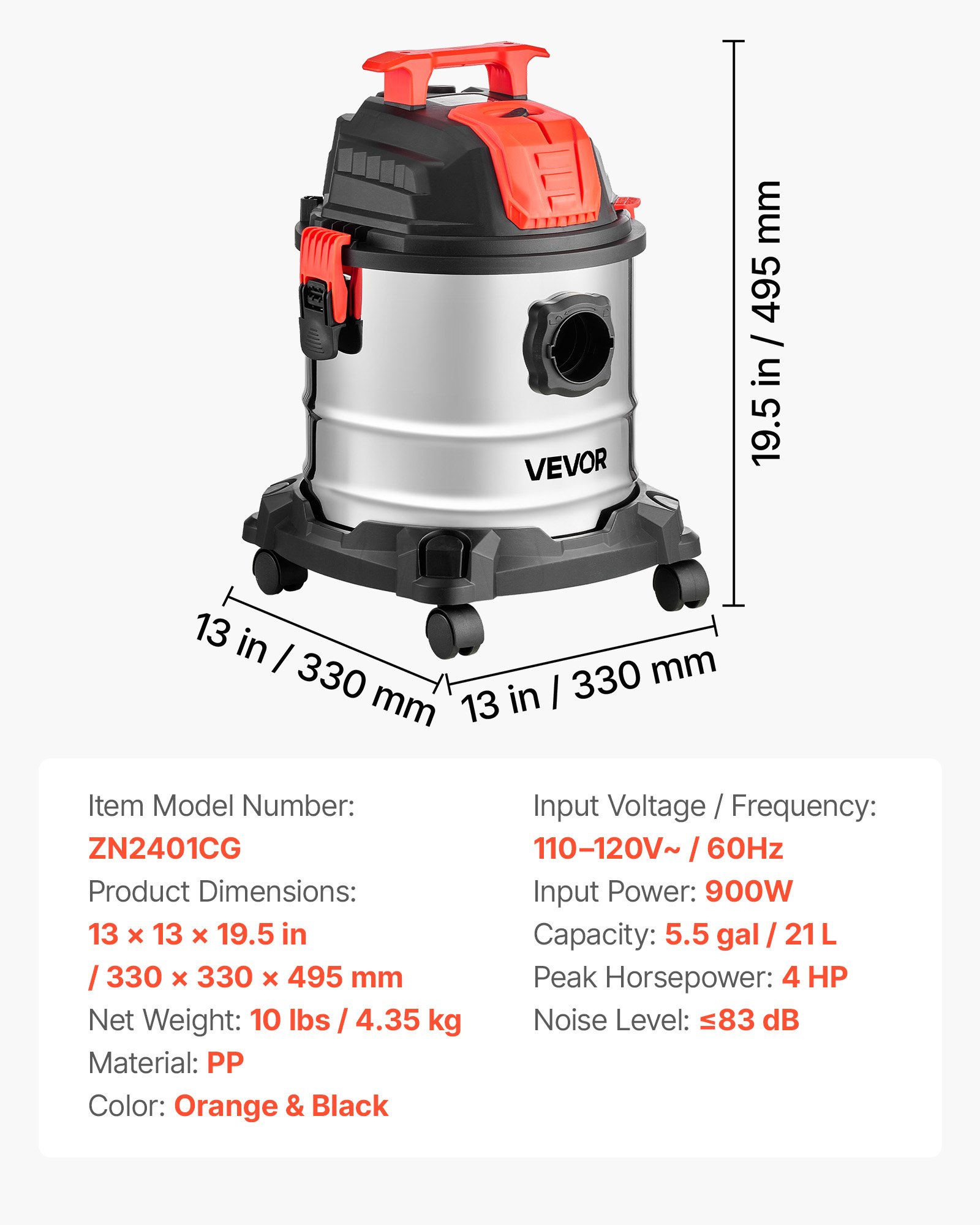 Shop Vac, 5.8 Gallon Wet Dry Shop Vacuum, 4 Peak HP With One-Button Self-Cleaning, Dual-Filter, 900W Input Power, 1.25in X 7ft Hose, 9.8ft Cord, Metal Tank For Jobsite, Workshop, Garage, Home