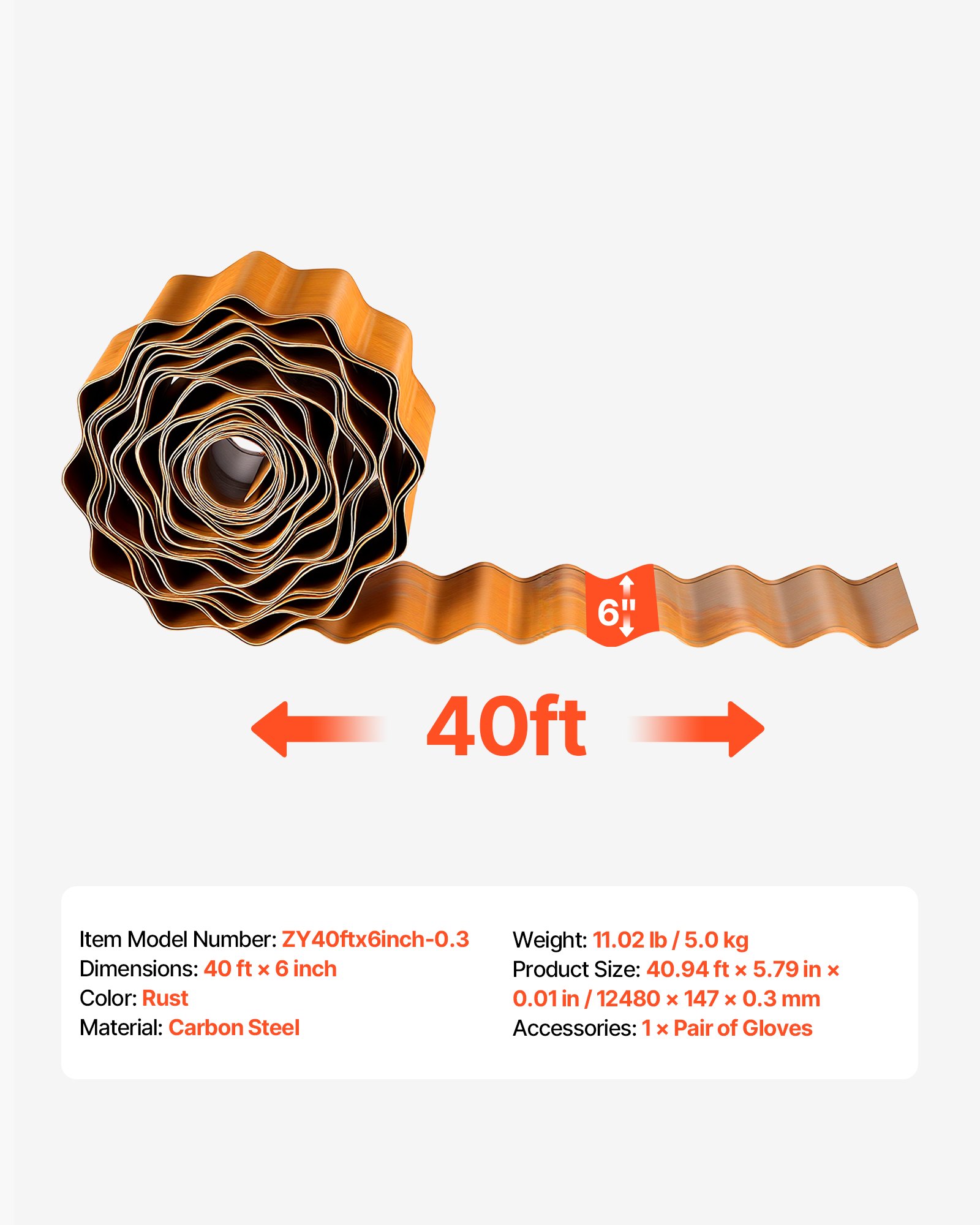 Main product image of 40 Ft x 6 In Carbon Steel Landscape Edging, Bendable