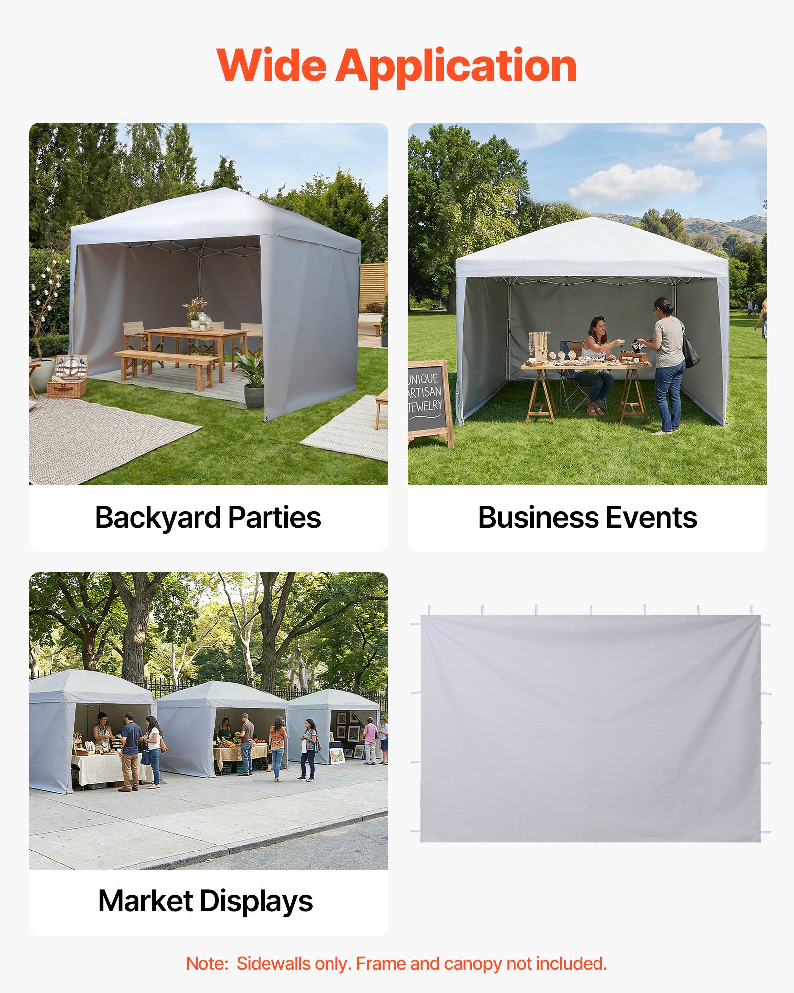 Canopy Sidewalls, Fit For 10 Ft Pop Up Canopy Tent, Tent Side Walls With Waterproof And Sunlight Protection Layer For Outdoor Event Tents, Vendor Booths, Camping, 3 Sidewalls Only, White