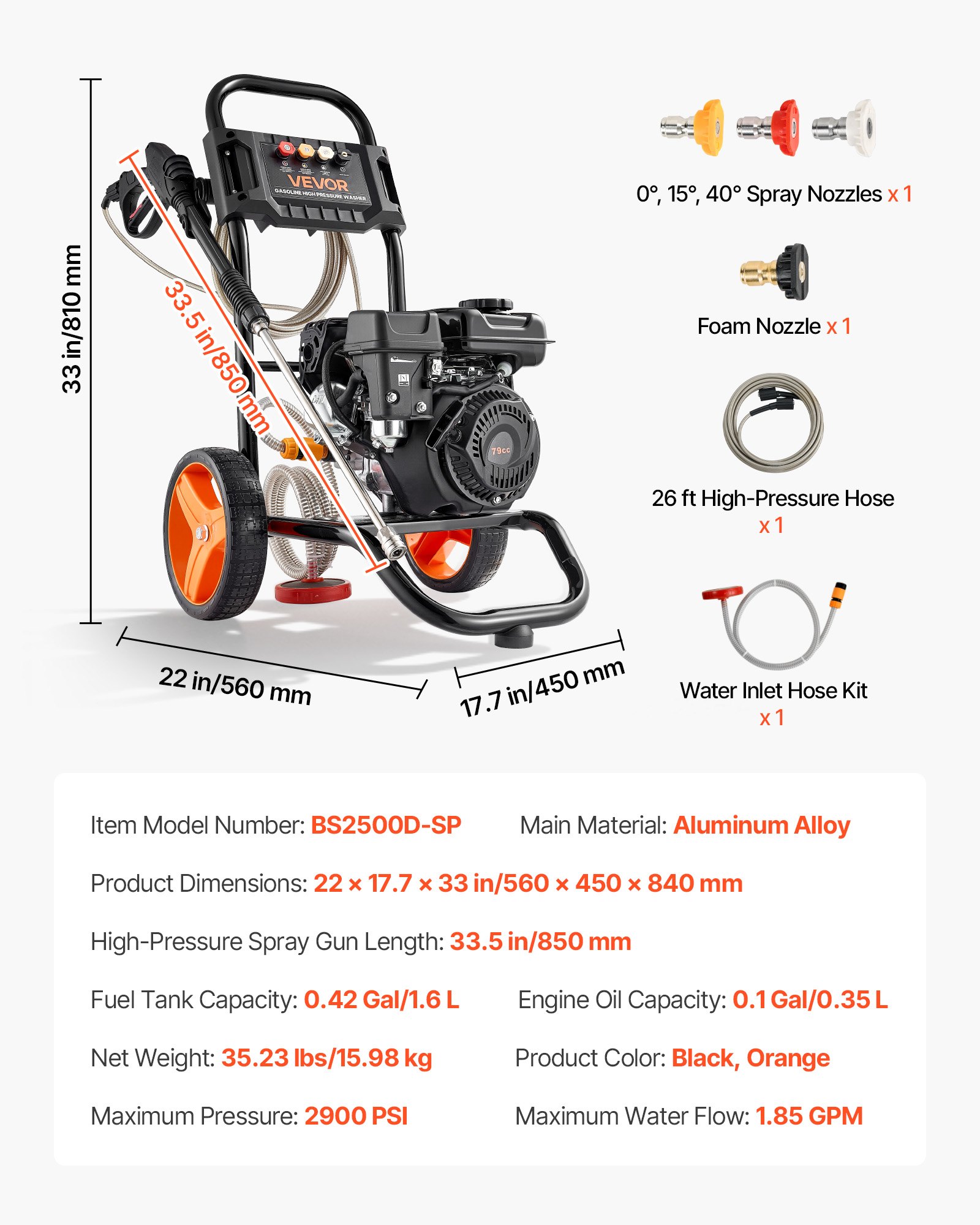Gas Pressure Washer 2900 PSI And 1.85 Max GPM, Upgrade Aluminum Pump With Spray Gun And Wand, 4 Nozzle Set, Gas Powered Pressure Washer For Cars, Fences, Driveways, Homes, Patios, Furniture