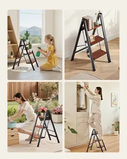 3 Step Ladder, Folding Step Stool With Wide Anti-Slip Pedal And Comfort Handgrip, Lightweight 330 Lbs Capacity Portable Aluminum Plant Support, Multi-Use For Adults, Home Repairing, Cleaning