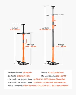 Underhoist Support Stand, 1 Ton (2204 Lbs) Capacity Under Hoist Jack Stand With Handle, Adjustable Height, Bearing Mounted Spin Handle, Self-Locking Threaded Screw, Support Vehicle Components