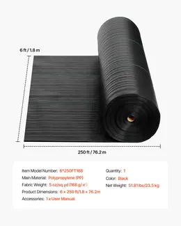 Weed Barrier Fabric Heavy Duty, 6x250FT 5oz Landscape Fabric, Woven Weed Blocker Fabrics, Garden Fabrics Weeds Barrier, Weeds Control Ground Cover, Geotextile Webbing, Gardening Mat, Black