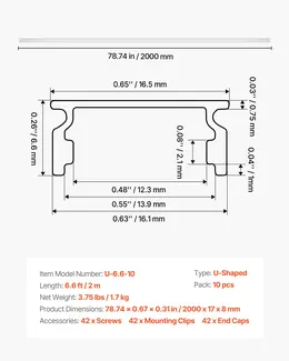 10-Pack 6.6 Ft/2M U Shape LED Aluminum Channel, With Milky Cover, End Caps And Mounting Clips, Aluminum Profile For LED Strip Light Installations, Easy Installation, For Under Cabinet Counter