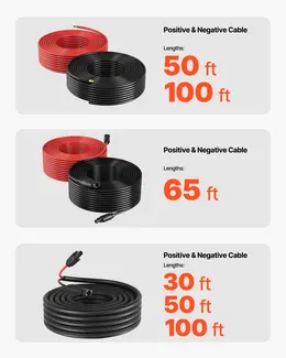 50FT Solar Panel Extension Cable, 10 AWG, Solar Panel Wire With Flame Retardant Protective Sleeving, Female And Male Connectors, IP67 Waterproof PV Wire, For Outdoor Automotive RV, Black & Red
