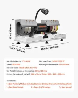 6" 2/5 HP 1800 RPM Lapidary Cabbing Machine, Grinder Polisher