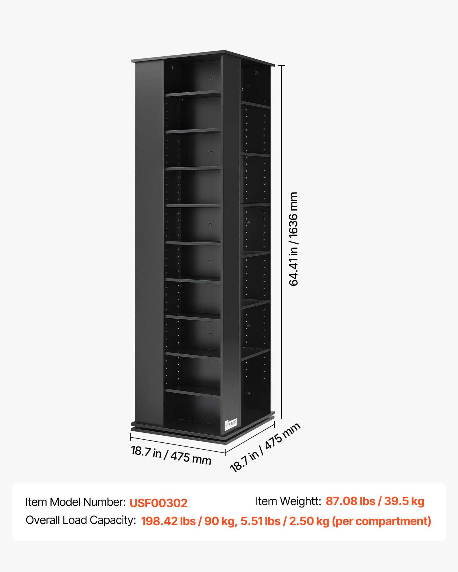 Media Storage Cabinet, CD Rack Tower, 34 Compartments Rotating Media Tower Rack For CDs, DVDs, Books And Game Discs, DVD Stand For Living Room, Home Office And Recording Room, Black