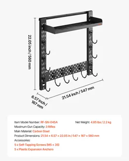 Gun Rack Wall Mount, Heavy Duty Steel, Indoor Rifle Shotgun Rack With J-Hooks, Additional Tray Storage, Gun Accessories Display Storage Holder, Hold Up To 3 Rifles Or Shotguns, For Tactical Gear