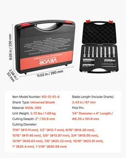 Product image of Annular Cutter Set, 13 Pc, Universal Shank, 2" Depth, 7/16"-1-1/16" Dia, HSS