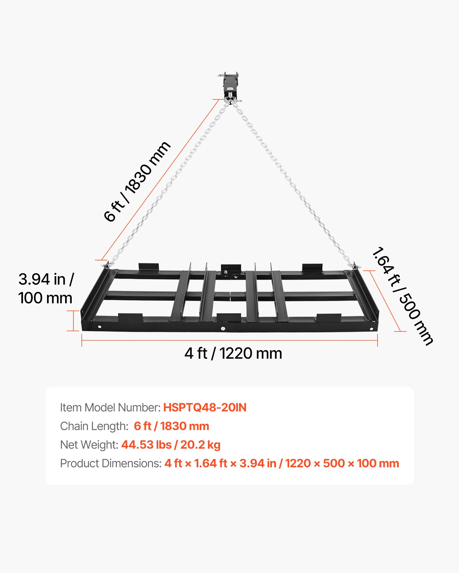Drag Harrow, 48 X 20 In, Tow-Behind Driveway Grader With Adjustable Width & 50lbs Load Capacity, Heavy Duty Lawn Leveling Rake, Galvanized Steel Gravel Driveway Drag, Fits ATVs UTVs Tractors